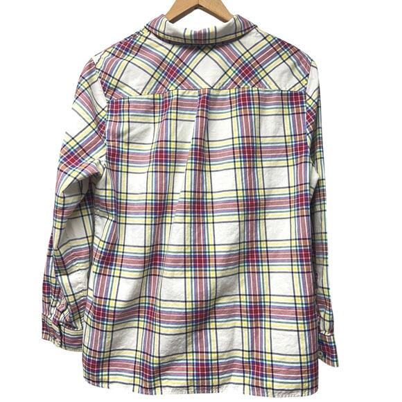 Talbots White Red Blue Plaid Long Sleeve Button Up Blouse Top Large Petite - Picture 3 of 5
